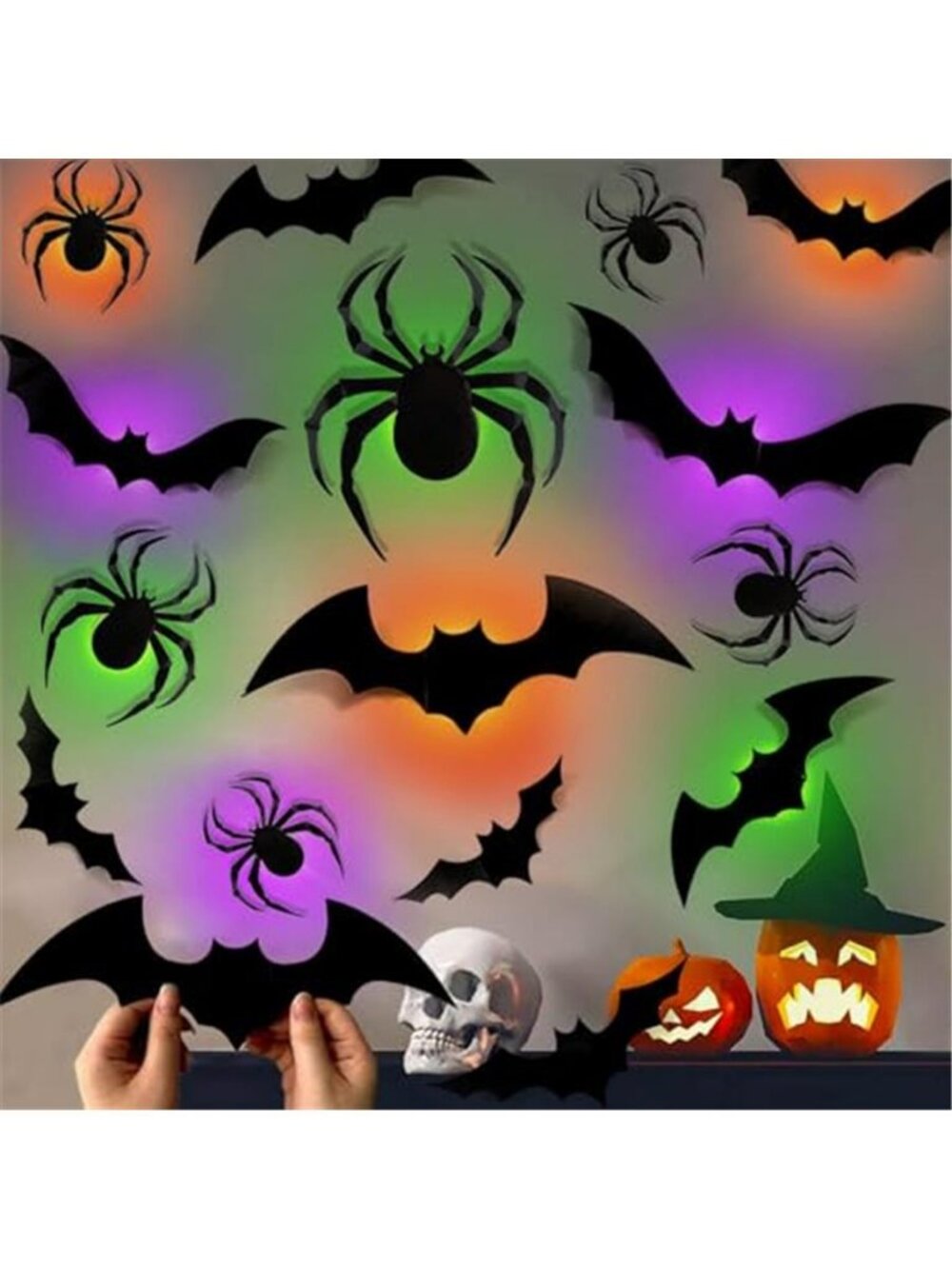 36 Pcs Halloween Wall Decor 3D Led Bats Spiders Wall Stickers